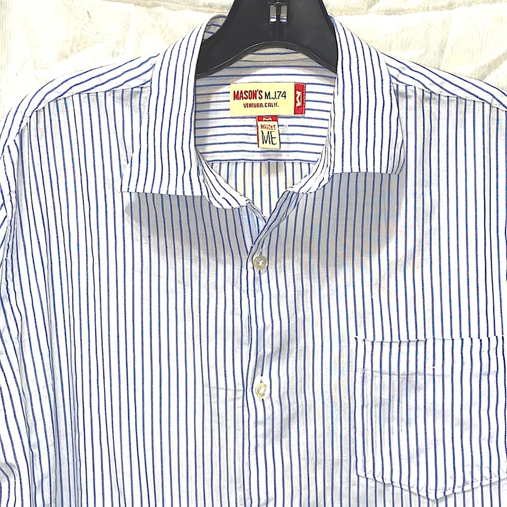 MENS MASON’S PINSTRIPE BLUE/WHITE SHIRT SZ M